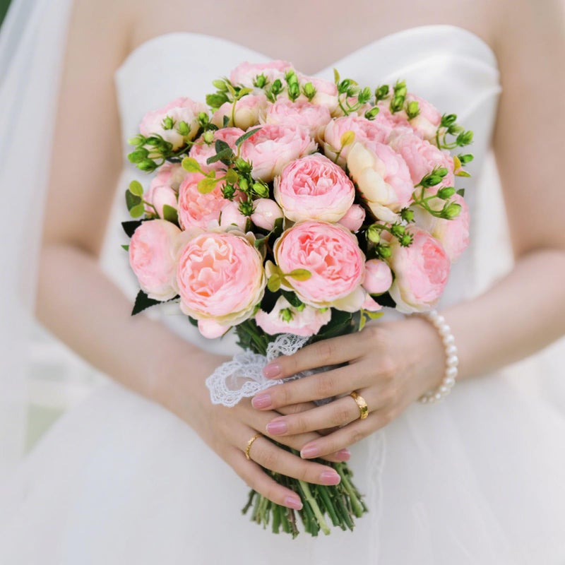 DEEMEI Artificial Peonies Flower Silk Peony Bouquet 4 Bundles Faux Persian Rose with Eucalyptus Leaves for Home Wedding Party Decoration (Light Pink) - Image 3
